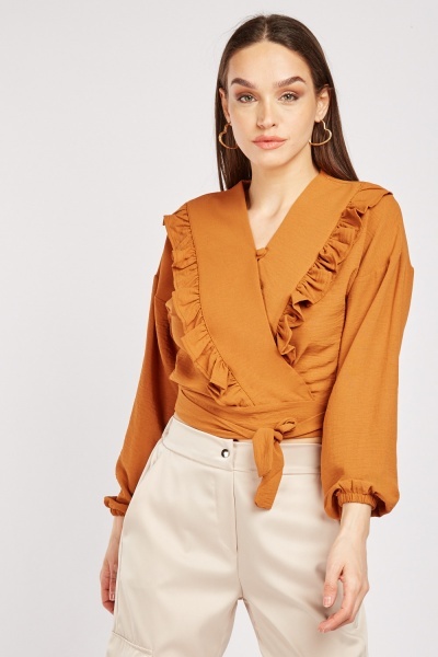 Ruffle Trim Wrap Blouse