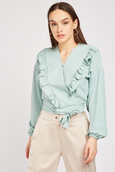 Ruffle Trim Wrap Blouse