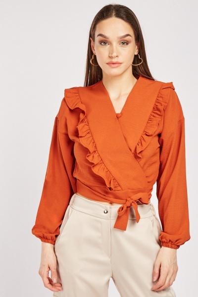 Ruffle Trim Wrap Blouse