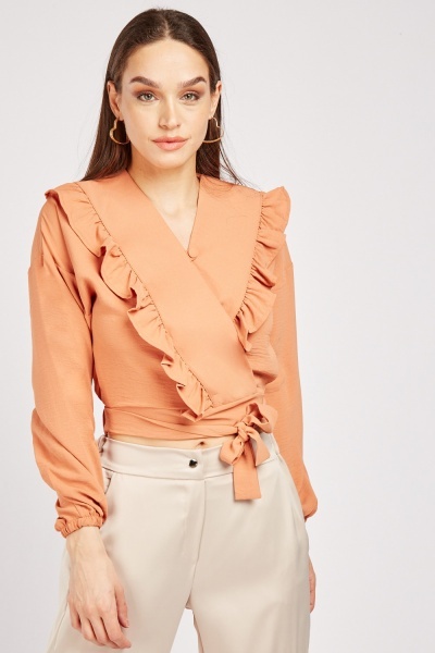 Ruffle Trim Wrap Blouse