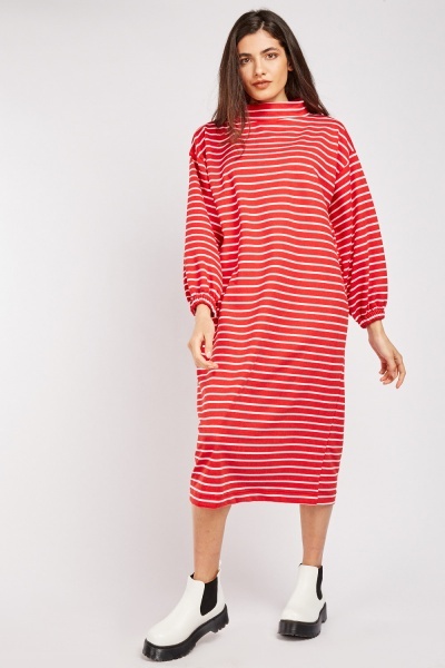 Funnel Neck Striped Jumper Dress