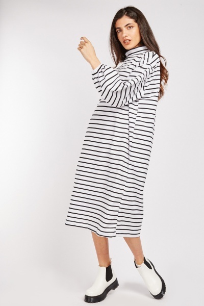 Funnel Neck Striped Jumper Dress