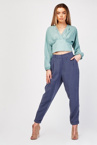 Rolled Hem Tapered Trousers