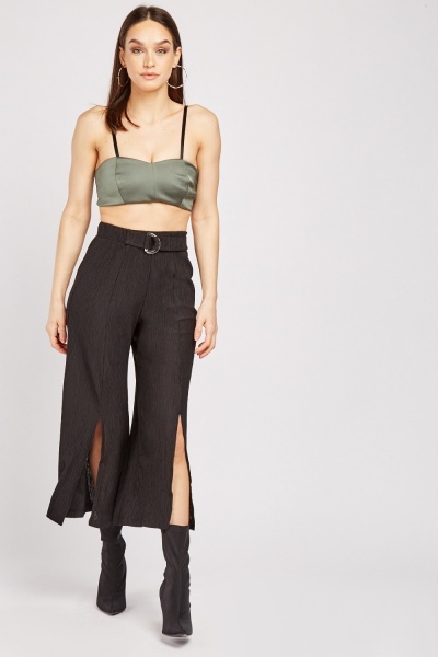 Pleated Slit Front Plisse Trousers
