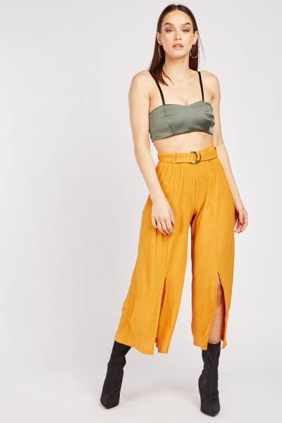 Pleated Slit Front Plisse Trousers