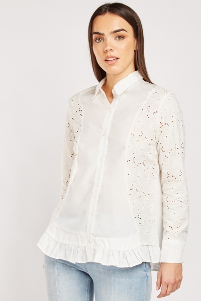 Embroidered Panel Ruffle Hem Shirt