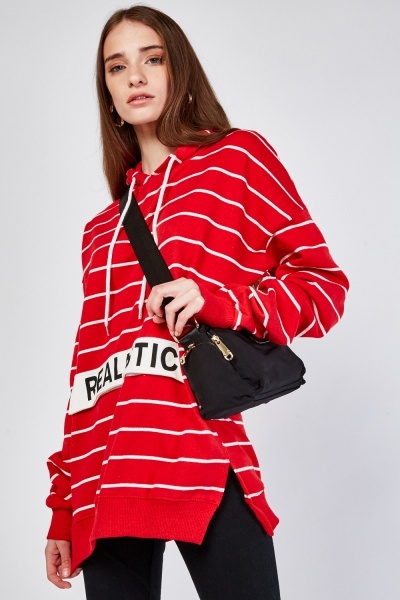 Printed Flap Striped Slouchy Hoodie