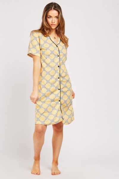 Printed Button Front Night Dress