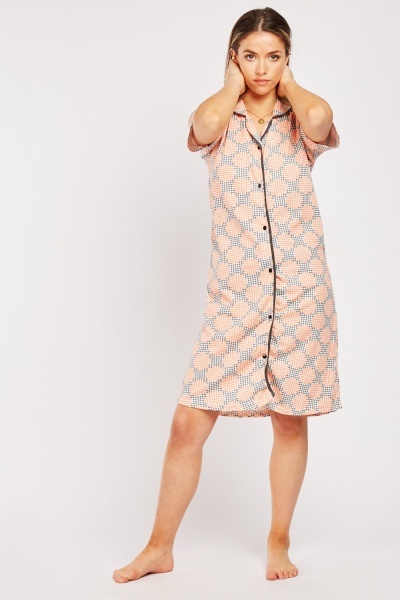 Printed Button Front Night Dress