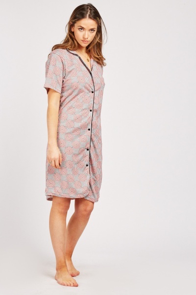 Printed Button Front Night Dress