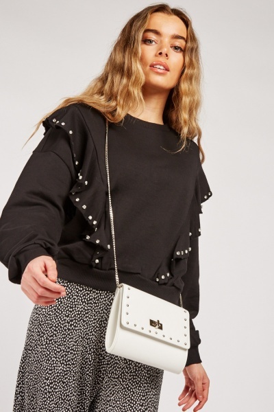 Rhinestone Frilly Overlay Sweatshirt