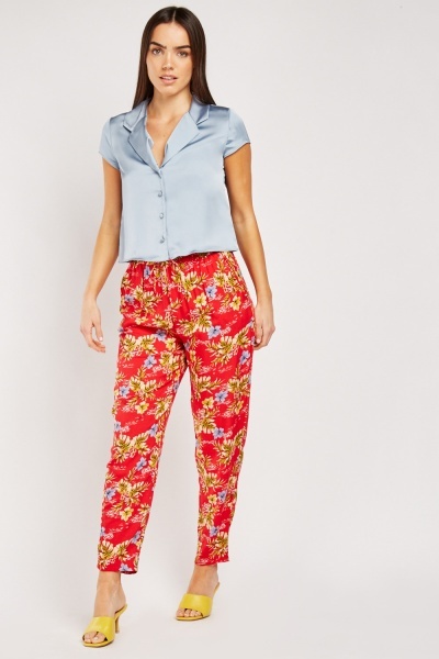 Tropical Floral Print Lightweight Trousers