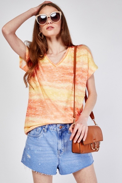 V Neck Gradient Striped Top