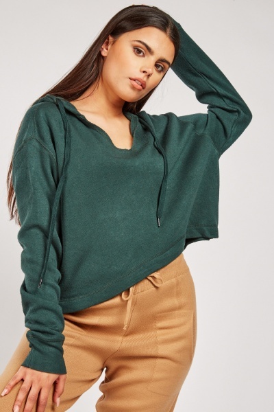 V Neck Slouchy Crop Hoodie