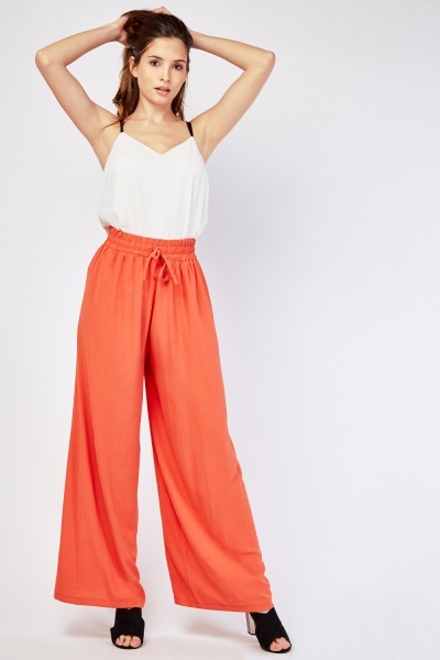 Wide Leg Textured Trousers