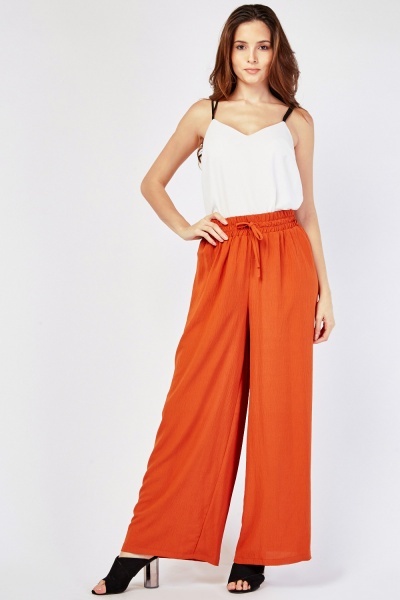 Wide Leg Textured Trousers