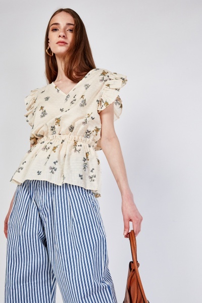 Floral Print Frilly Waist Top