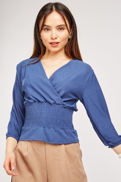 Shirred Waist Wrap Blouse