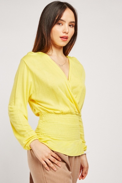 Shirred Waist Wrap Blouse