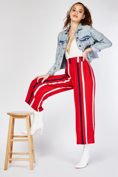 Striped Print Cropped Trousers