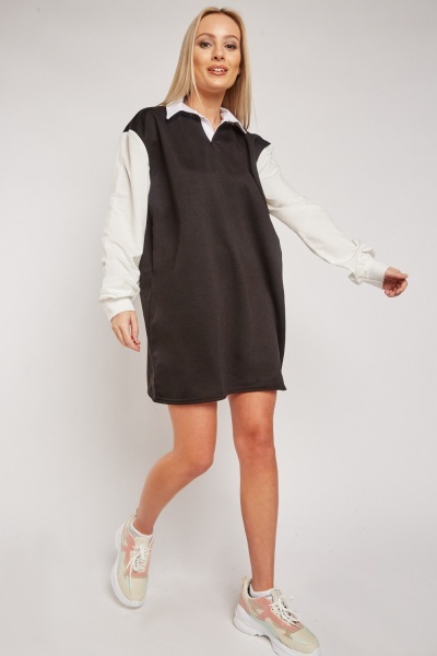 Johnny Collar Contrasted Dress