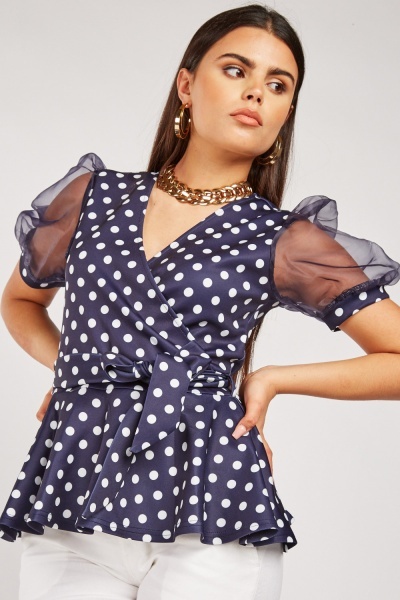 Organza Sleeve Polka Dot Top