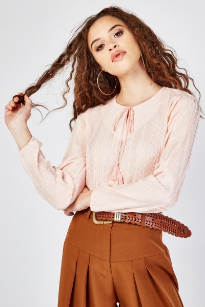 Tie Up Tassel Neck Blouse