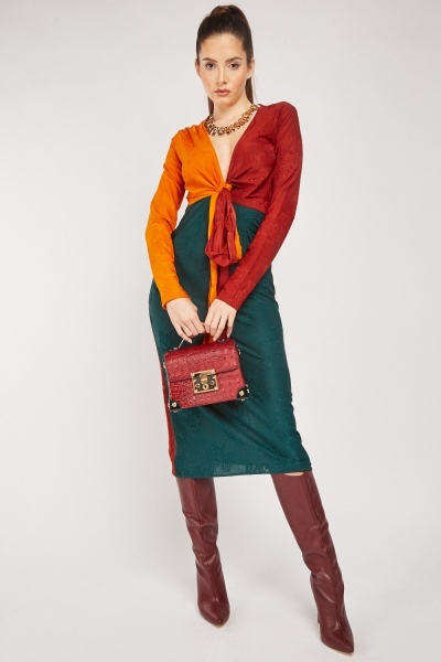 Colour Block Pattern Midi Dress