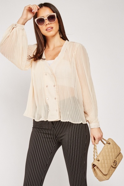 Pleated Sheer Chiffon Blouse