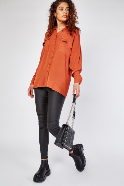 Flap Pocket Front Oversized Shirt