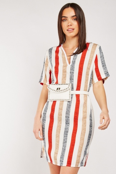 V-Neck Striped Tunic Dress