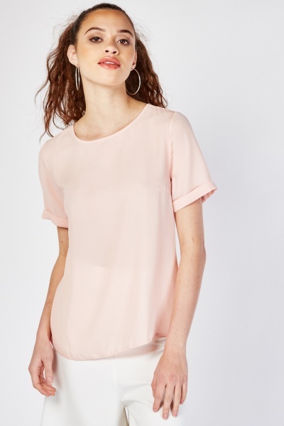 Rolled Hem Sleeve Plain Top