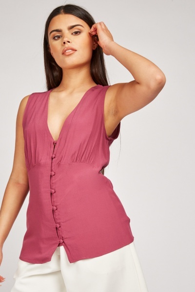 Sleeveless Button Front Blouse