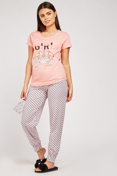 Polka Dot Contrast Pyjama Set