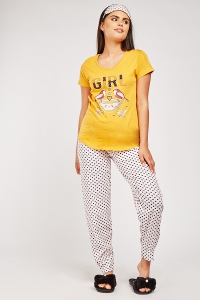 Polka Dot Contrast Pyjama Set