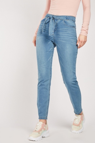 Tie Up Waist Tapered Jeans
