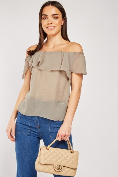 Off Shoulder Sheer Light Olive Top