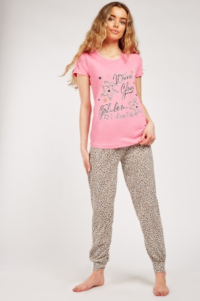 Leopard Print Contrast Pyjama Set