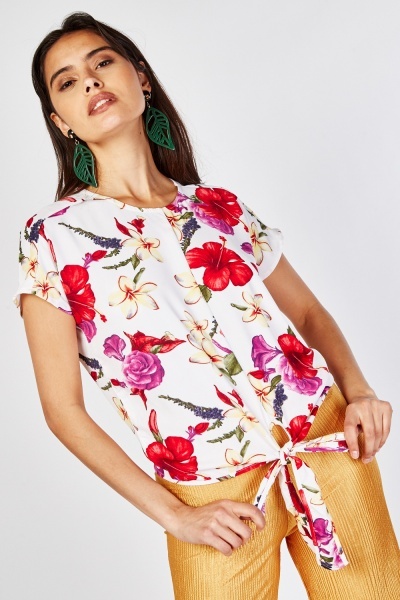 Tie Up Front Floral Top