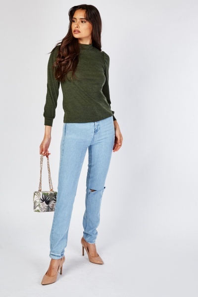 Dark Green Jersey Knit Top