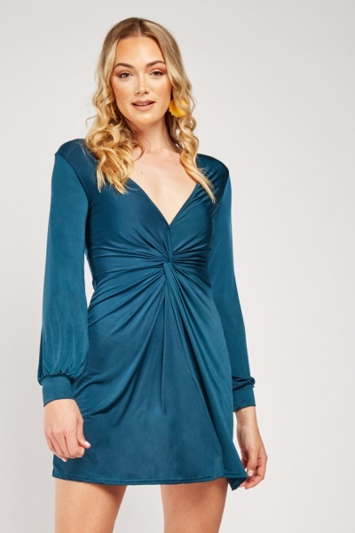 Twisted Front Dress In Teal