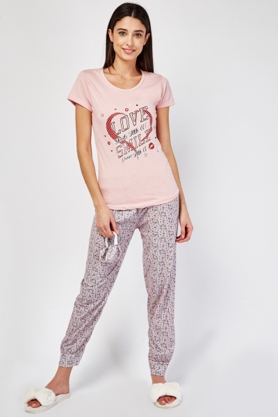 Printed Contrast Pyjama Set