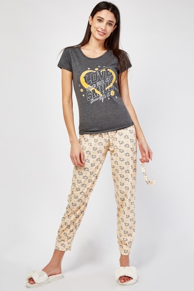 Printed Contrast Pyjama Set