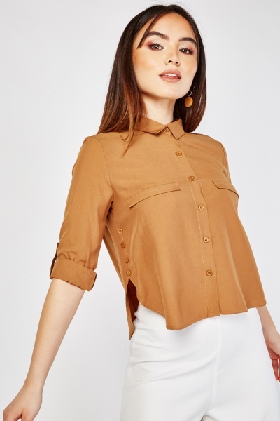 Roll Up Sleeve Plain Shirt