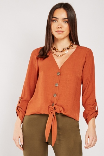 Tie Up Hem Blouse In Rust