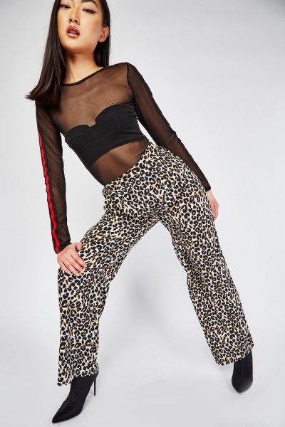 Wide Leg Leopard Print Trousers