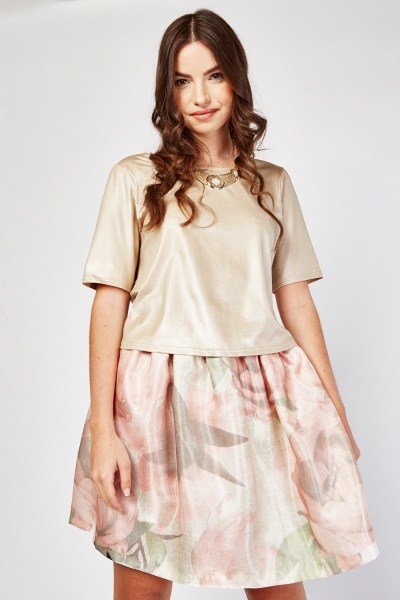 Pleated Rose Print Skirt