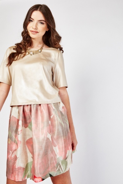 Pleated Rose Print Skirt