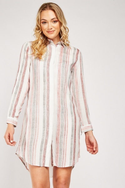 Striped Dip Hem Shirt Dress