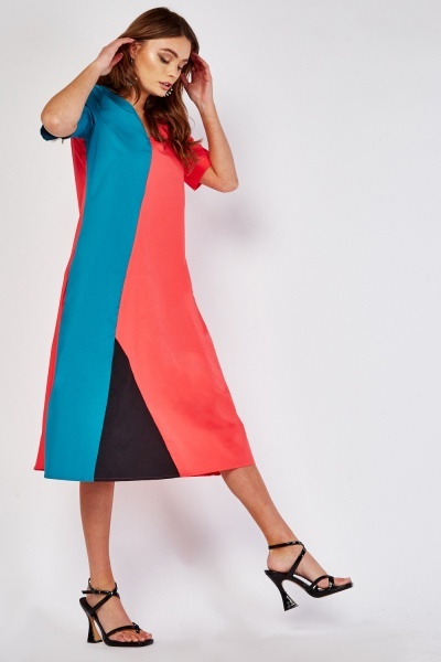 Colour Block V-Neck Swing Dress